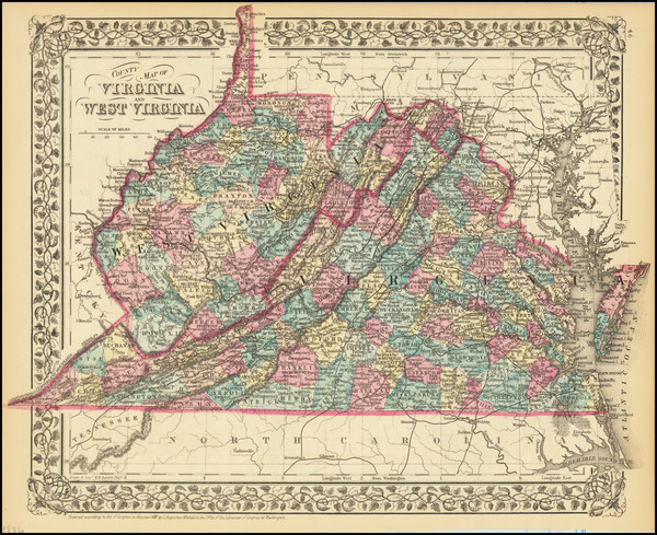 68-West Virginia and Virginia Map By Samuel Augustus Mitchell Jr.