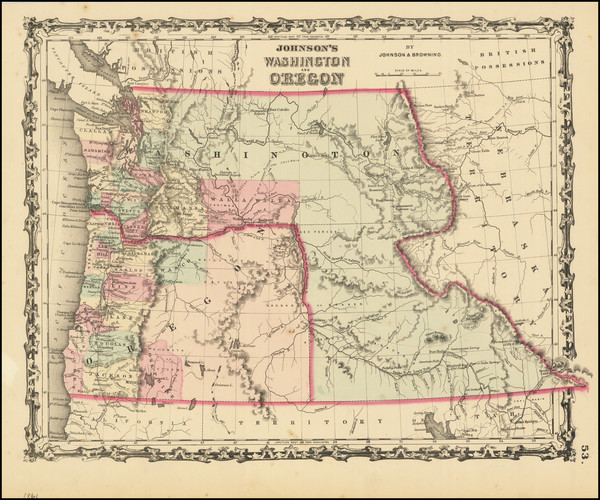 80-Idaho, Pacific Northwest, Oregon and Washington Map By Alvin Jewett Johnson  &  Ross C. Bro