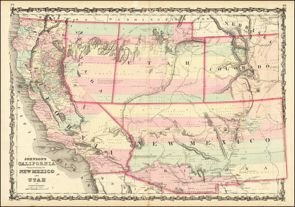 56-Southwest, Rocky Mountains and California Map By Alvin Jewett Johnson  &  Ross C. Browning