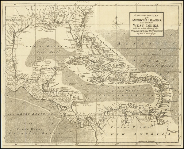 42-Florida, Southeast and Caribbean Map By Thomas Kitchin / London Magazine