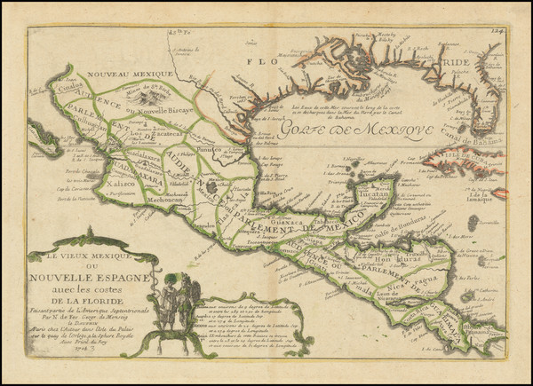 50-South, Texas, Southwest, Mexico and Central America Map By Nicolas de Fer