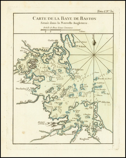 25-Massachusetts and Boston Map By Jacques Nicolas Bellin