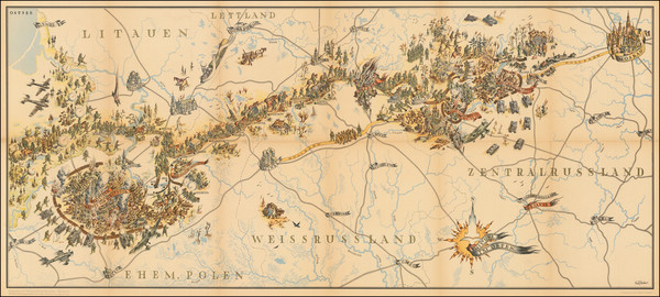 30-World War II Map By L. Allu (?) / Wehrmacht-Propaganda