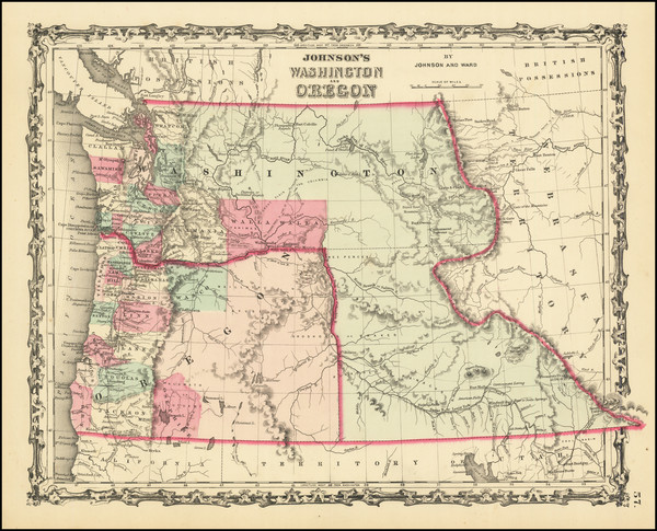 5-Idaho, Pacific Northwest, Oregon and Washington Map By Alvin Jewett Johnson  &  Benjamin P 