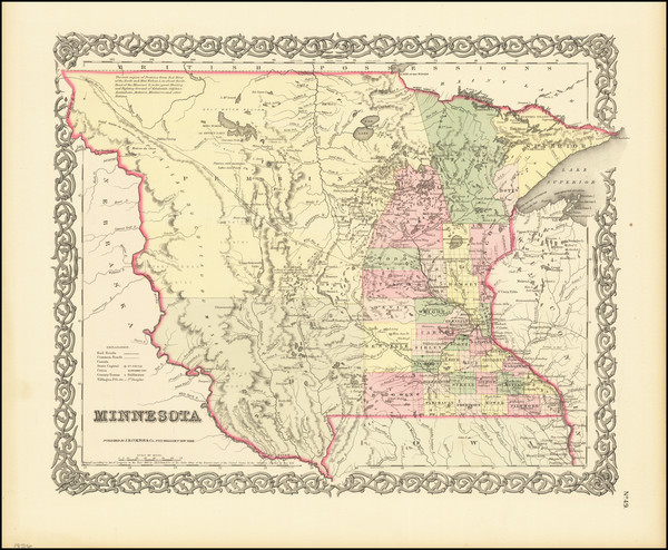 39-Midwest, Minnesota, Plains, North Dakota and South Dakota Map By Joseph Hutchins Colton