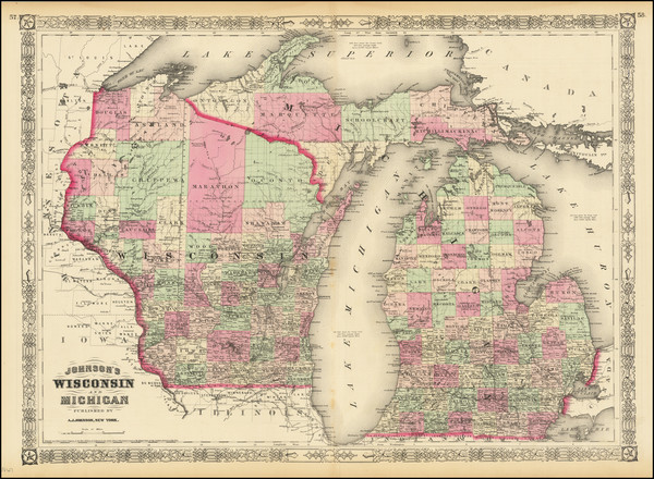 76-Michigan and Wisconsin Map By Alvin Jewett Johnson