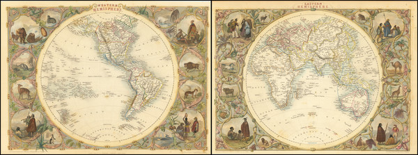 57-World, Eastern Hemisphere, Western Hemisphere and America Map By John Tallis