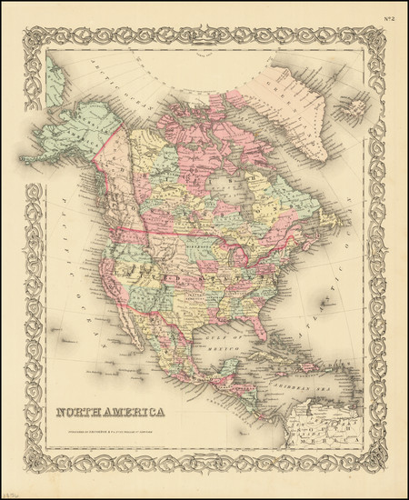 45-North America Map By Joseph Hutchins Colton