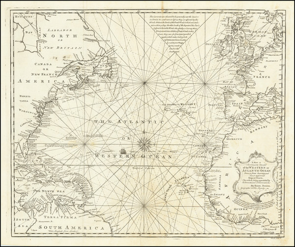 56-Atlantic Ocean and United States Map By Emanuel Bowen