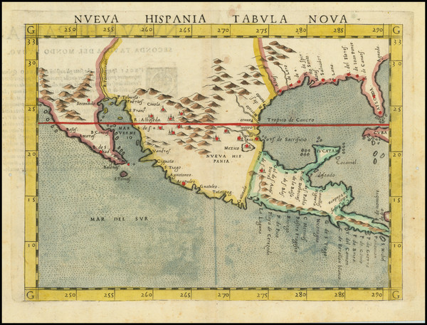 67-South, Southeast, Texas, Southwest and Mexico Map By Girolamo Ruscelli