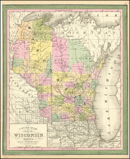 67-Wisconsin Map By Thomas, Cowperthwait & Co.