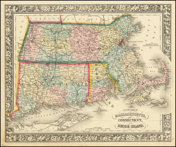 13-Connecticut, Massachusetts and Rhode Island Map By Samuel Augustus Mitchell Jr.