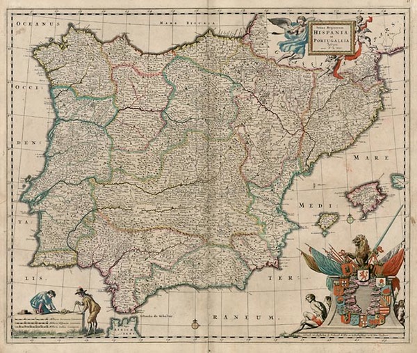 87-Europe, Portugal and Balearic Islands Map By Frederick De Wit