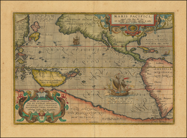 66-Western Hemisphere, Japan, Pacific, Australia and America Map By Abraham Ortelius