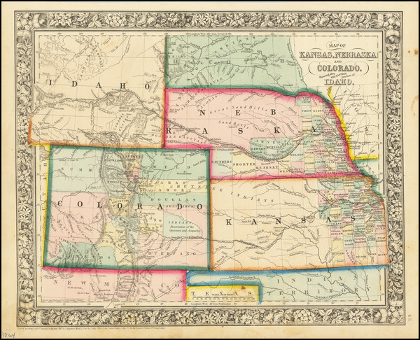 82-Kansas, Nebraska, Colorado, Colorado, Idaho and Wyoming Map By Samuel Augustus Mitchell Jr.