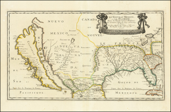 84-Florida, Southeast, Texas, Midwest, Southwest and California as an Island Map By Nicolas Sanson