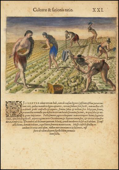 37-Florida, Portraits & People and Native American & Indigenous Map By Theodor De Bry
