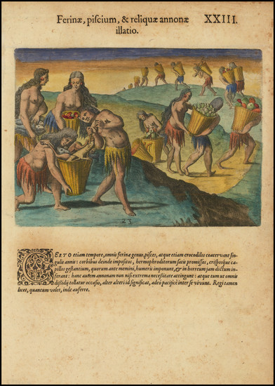 72-Florida, Portraits & People and Native American & Indigenous Map By Theodor De Bry