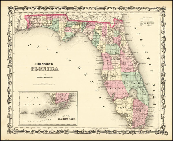 84-Florida Map By Alvin Jewett Johnson  &  Ross C. Browning