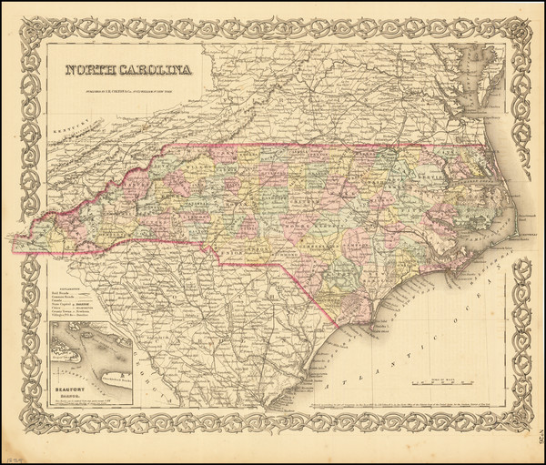 46-North Carolina Map By Joseph Hutchins Colton