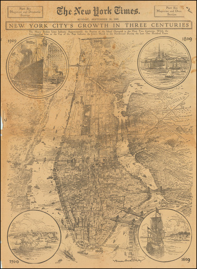 27-New York City Map By Vernon Howe Bailey / New York Times