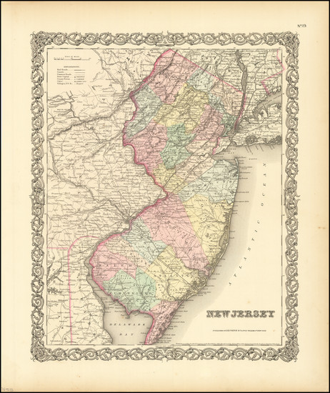 56-New Jersey Map By Joseph Hutchins Colton