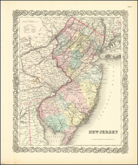 55-New Jersey Map By Joseph Hutchins Colton