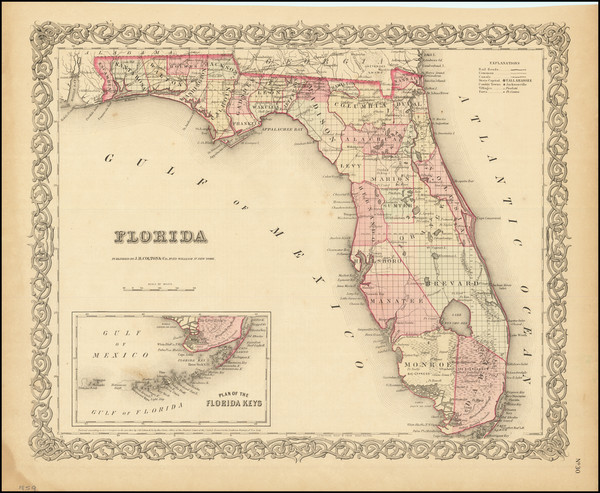 62-Florida Map By Joseph Hutchins Colton