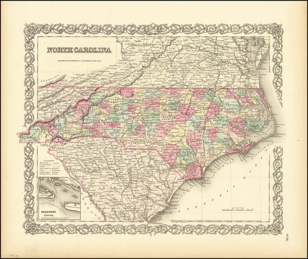 67-North Carolina Map By Joseph Hutchins Colton