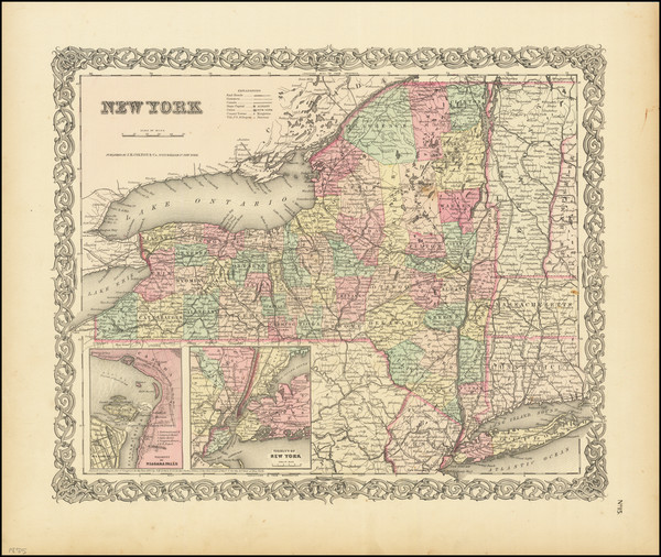 57-New York State Map By Joseph Hutchins Colton