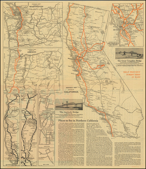 91-Oregon, Washington and California Map By American Toll Bridge Company