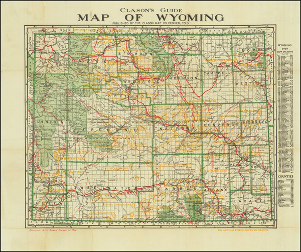 81-Wyoming Map By The Clason Map Company