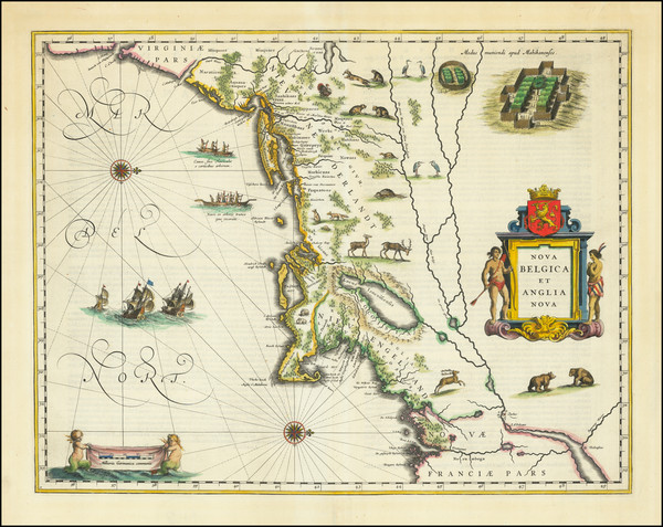 94-New England, Massachusetts, New York State and Mid-Atlantic Map By Willem Janszoon Blaeu