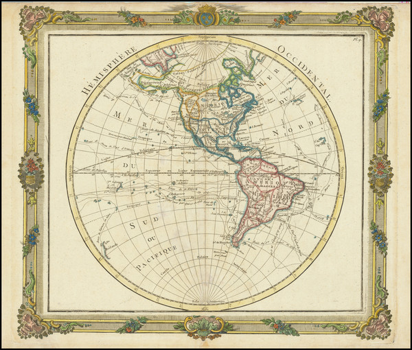 64-Western Hemisphere and America Map By Louis Brion de la Tour