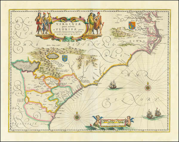 9-Southeast, Virginia, Georgia, North Carolina and South Carolina Map By Willem Janszoon Blaeu