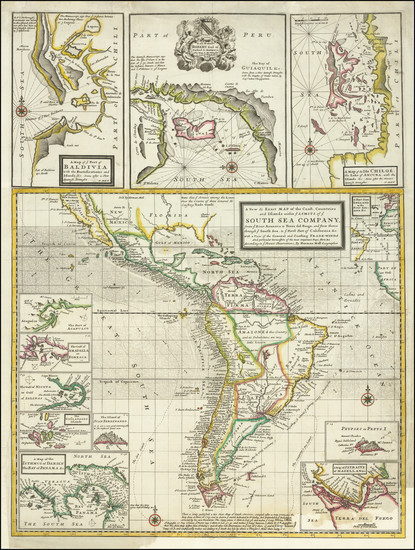 64-Central America, South America, California and America Map By Herman Moll