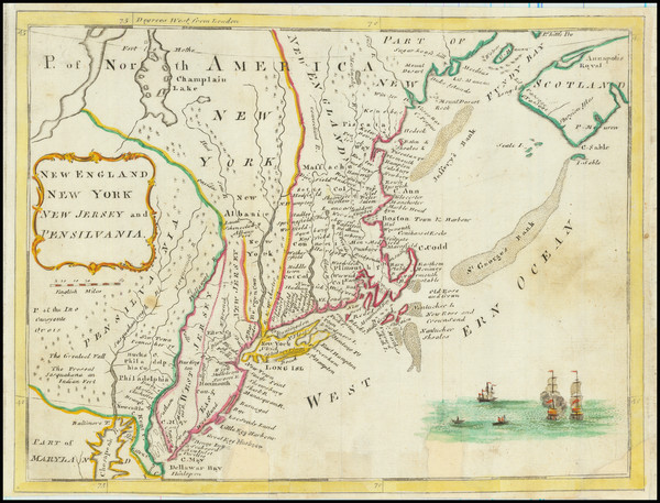 86-New England, New York State and Mid-Atlantic Map By Herman Moll