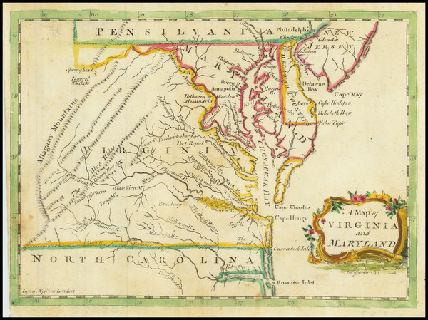 56-Mid-Atlantic, Maryland, West Virginia, Southeast and Virginia Map By Thomas Jefferys