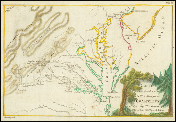 58-Mid-Atlantic, Maryland, Delaware, Southeast and Virginia Map By Marquis de Chastellux