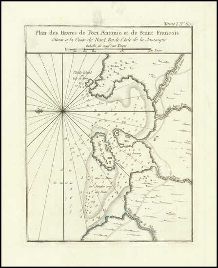 44-Jamaica Map By Jacques Nicolas Bellin