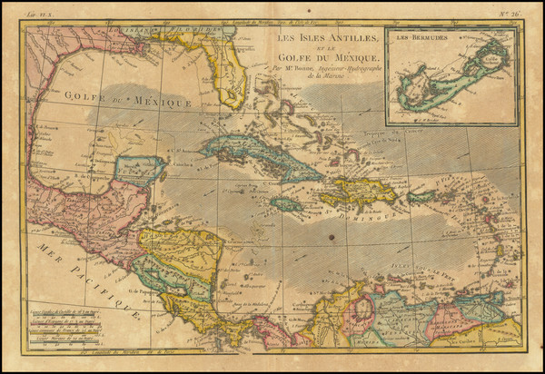 19-Mexico, Caribbean, Bermuda and Central America Map By Rigobert Bonne