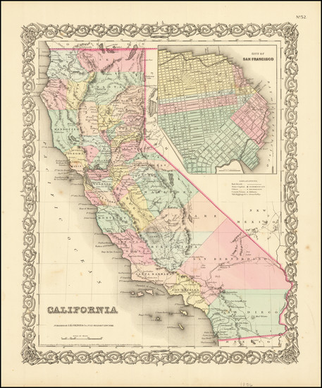 49-California and San Francisco & Bay Area Map By Joseph Hutchins Colton