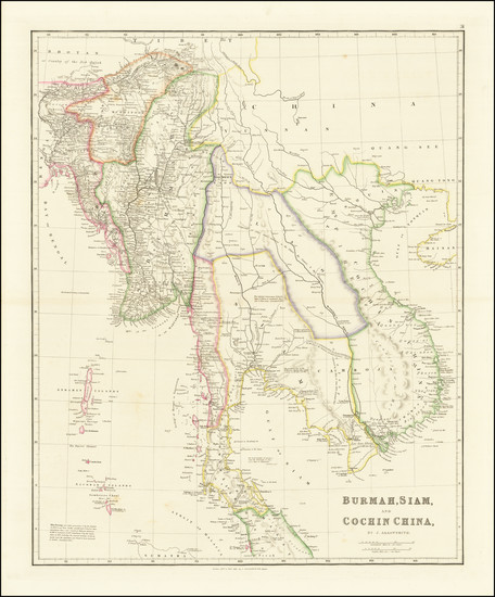 95-Southeast Asia, Malaysia and Thailand, Cambodia, Vietnam Map By John Arrowsmith