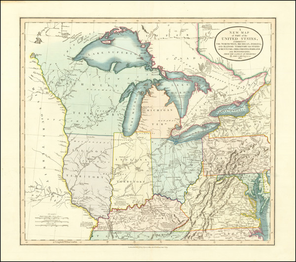40-Mid-Atlantic, Kentucky, Midwest, Indiana, Ohio, Michigan, Wisconsin and Canada Map By John Cary