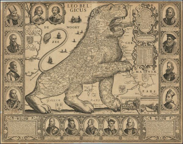 33-Netherlands and Belgium Map By Joannes Van Deutecum / Claes Janszoon Visscher