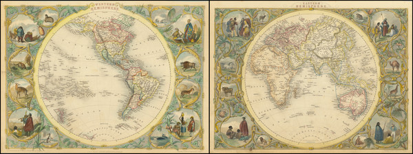 48-World, Eastern Hemisphere and Western Hemisphere Map By John Tallis