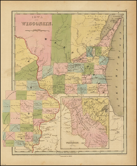 57-Midwest, Wisconsin and Iowa Map By Thomas Gamaliel Bradford