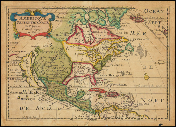 92-North America and California as an Island Map By Nicolas Sanson