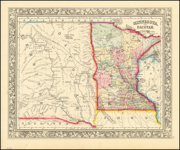 83-Minnesota, North Dakota and South Dakota Map By Samuel Augustus Mitchell Jr.