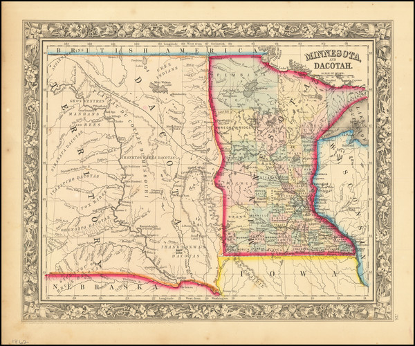 97-Minnesota, North Dakota and South Dakota Map By Samuel Augustus Mitchell Jr.